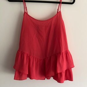 Coral flowy ruffled tank